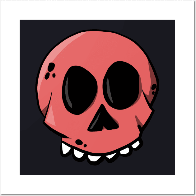 Cartoon Skull red Comic Skeleton Wall Art by Foxxy Merch